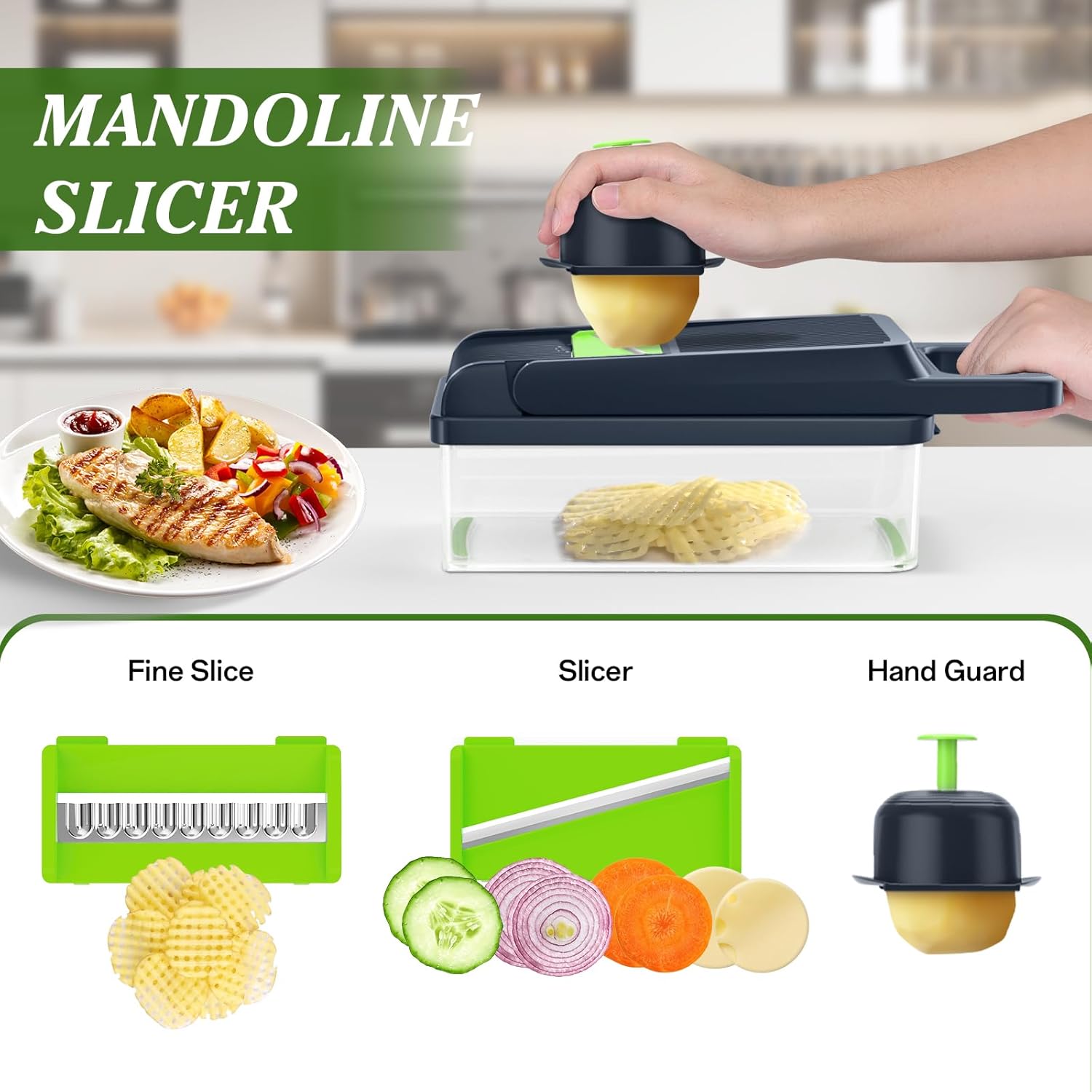 Vegetable Chopper, 12-in-1 Multi-Functional Vegetable Cutter Lid with Handle - with 7 Blades, Dicer, Slicer, Cutter, Julience, Cheese Grater - Kitchen Tools for Salad,Onion, Potato, and Carrot