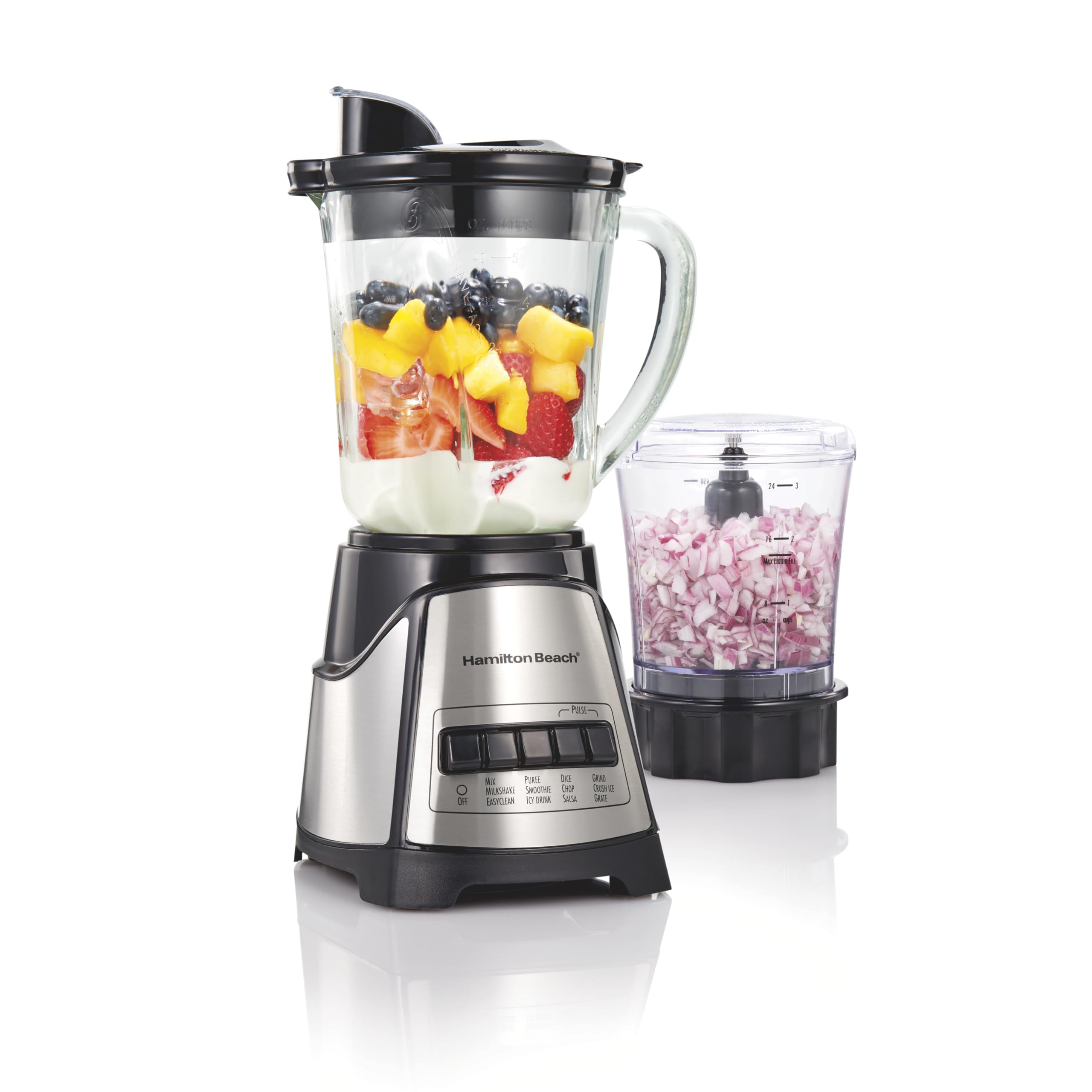 Hamilton Beach Power Elite Wave Action Blender For Smoothies, 40 Oz Glass Jar, 12 Functions Including Puree, Crush Ice, 700 Watts - Black (58148A)
