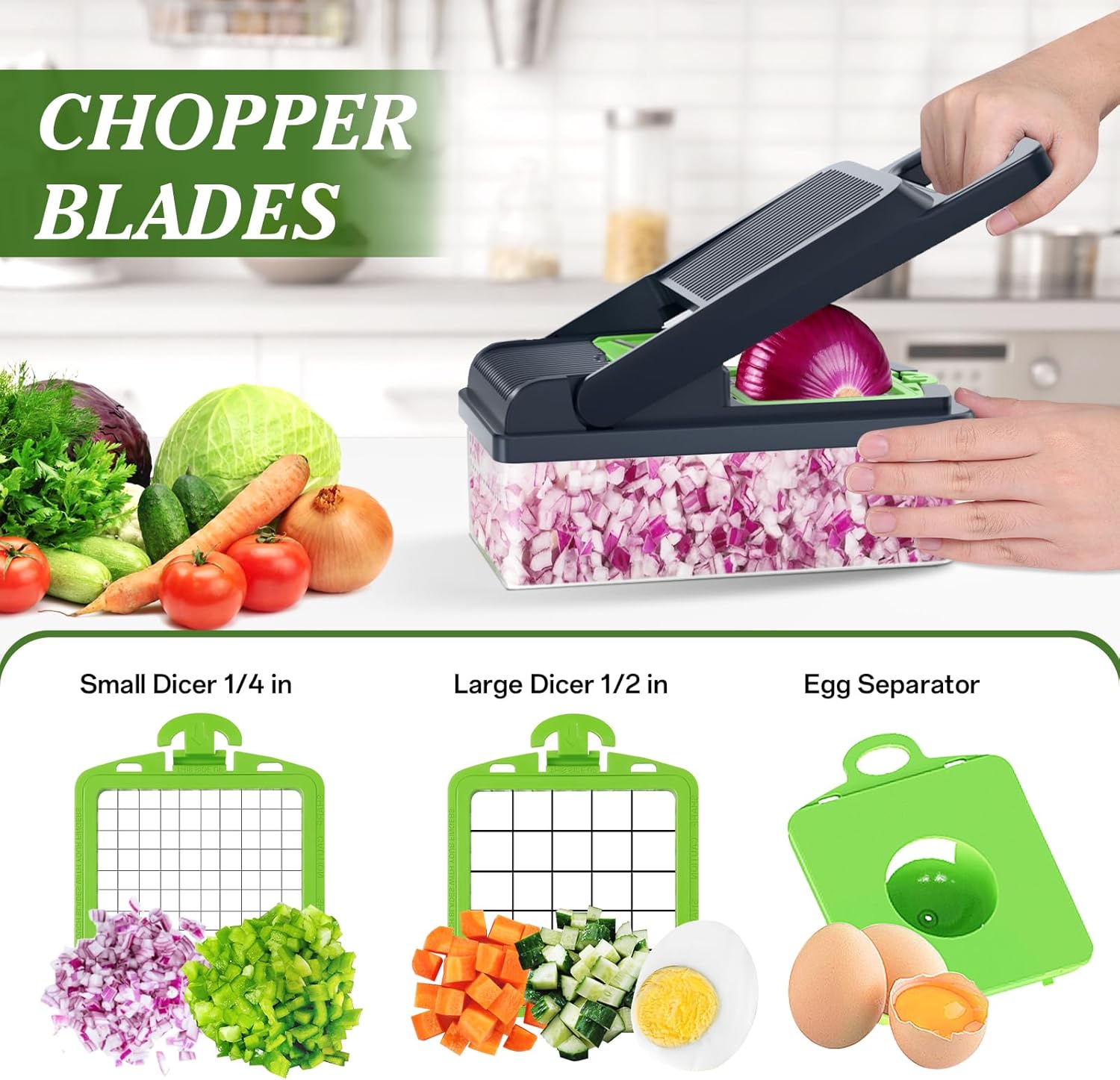 Vegetable Chopper, 12-in-1 Multi-Functional Vegetable Cutter Lid with Handle - with 7 Blades, Dicer, Slicer, Cutter, Julience, Cheese Grater - Kitchen Tools for Salad,Onion, Potato, and Carrot