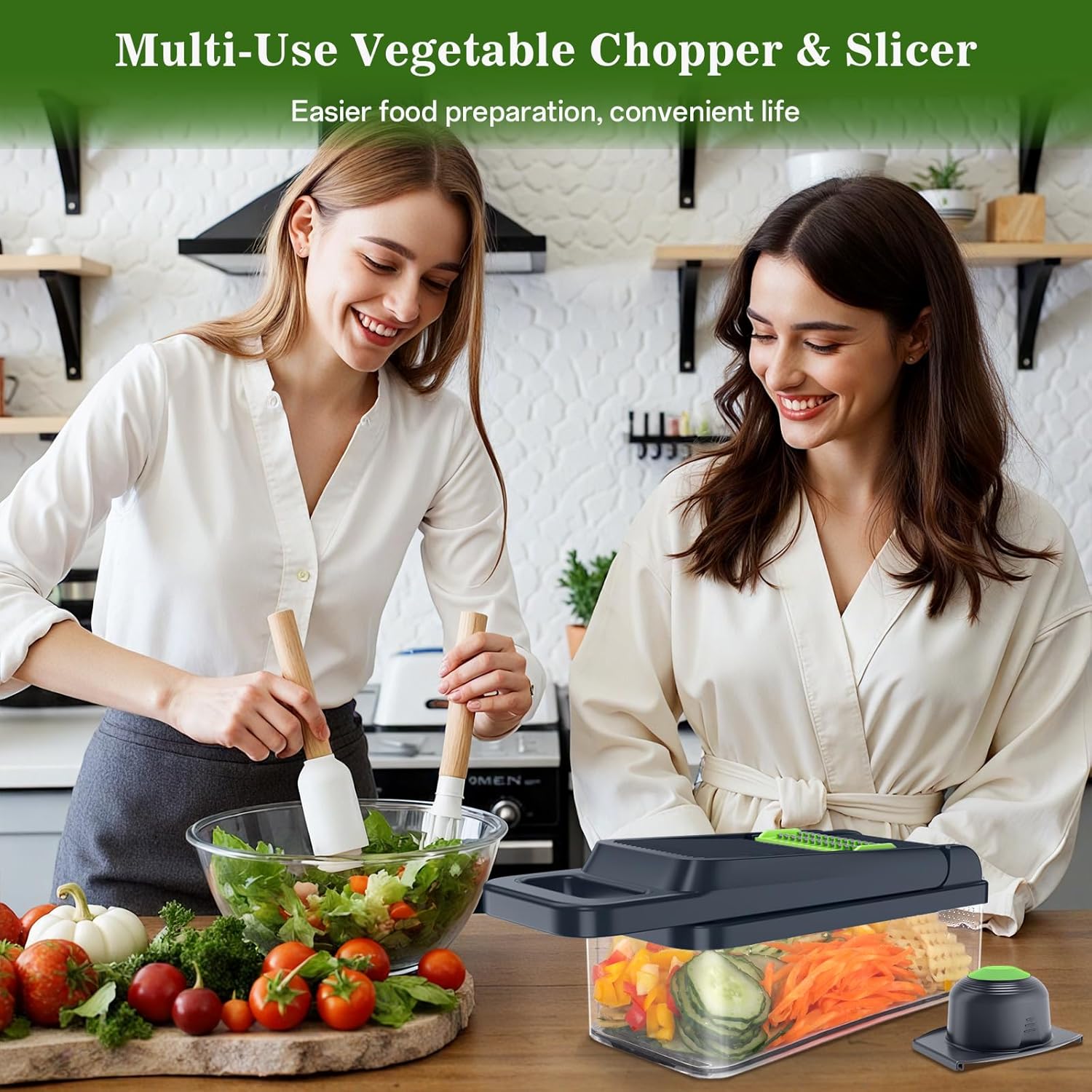 Vegetable Chopper, 12-in-1 Multi-Functional Vegetable Cutter Lid with Handle - with 7 Blades, Dicer, Slicer, Cutter, Julience, Cheese Grater - Kitchen Tools for Salad,Onion, Potato, and Carrot