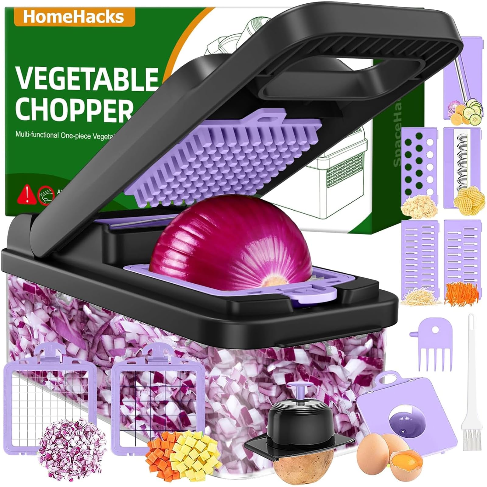 Vegetable Chopper, 12-in-1 Multi-Functional Vegetable Cutter Lid with Handle - with 7 Blades, Dicer, Slicer, Cutter, Julience, Cheese Grater - Kitchen Tools for Salad,Onion, Potato, and Carrot